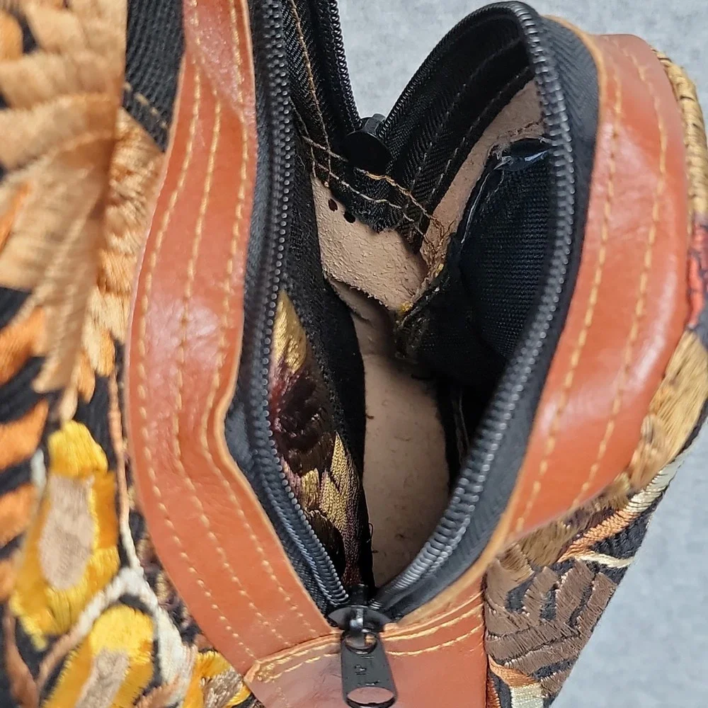 Handmade Guatemalan Leather and Embroidery Cotton Boho Backpack Artisan Floral